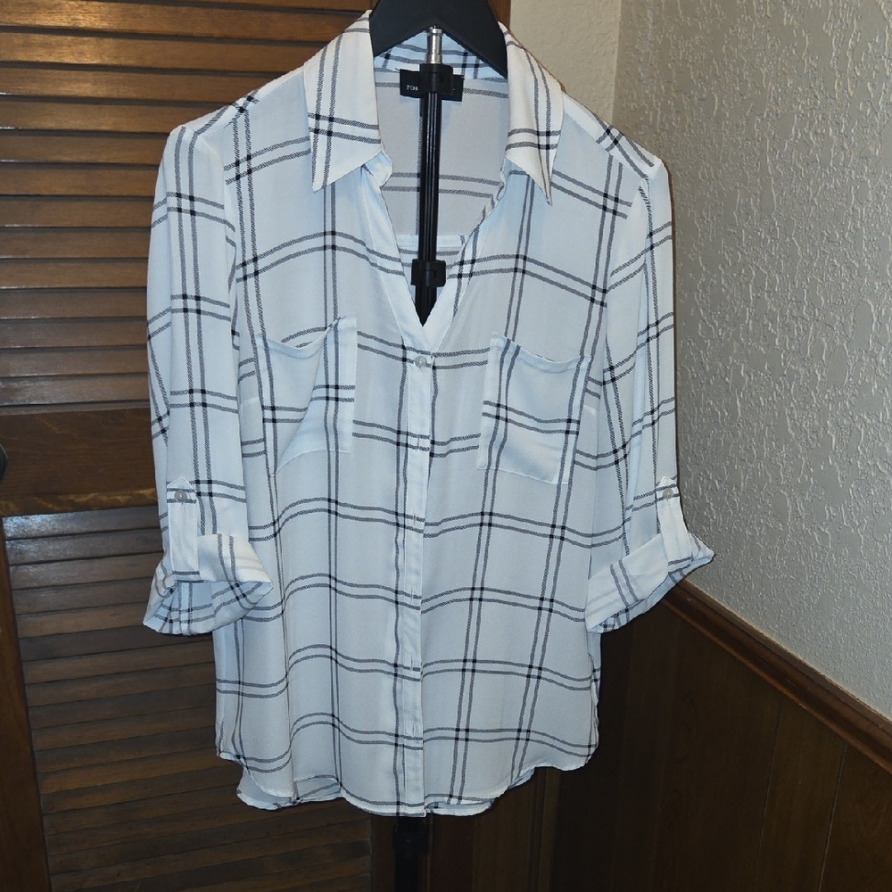Chic White Plaid Button Down Shirt